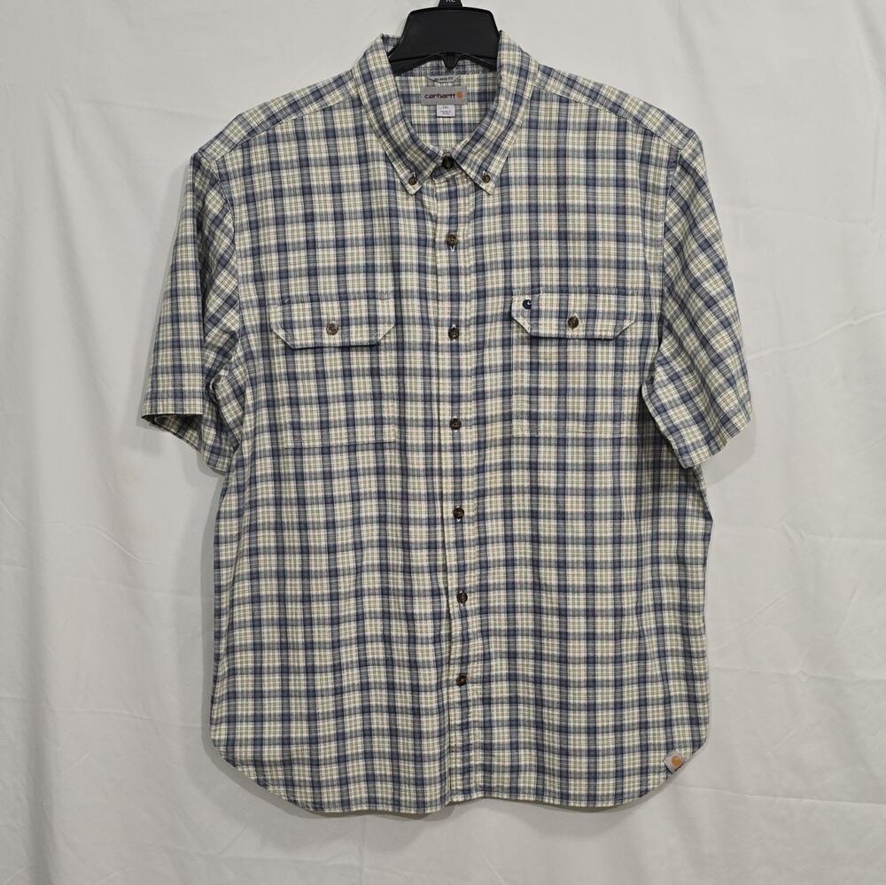 Carhartt Relaxed Fit Mens 2XL Blue Plaid Short Sleeve Button-Down Pockets